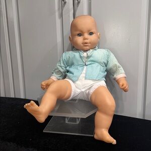 Vintage Life-like Baby Doll Striped Baby Doll with Blue Outfit